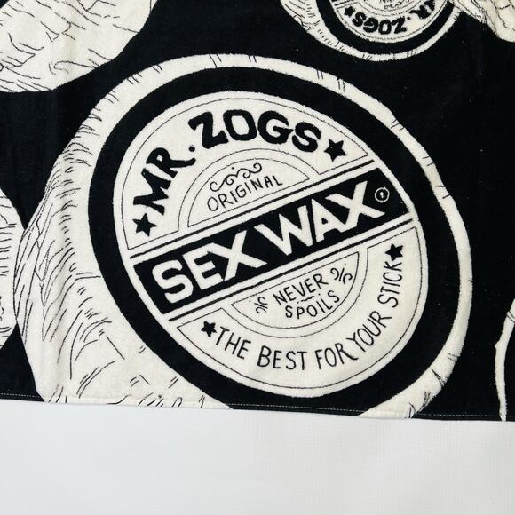 Vintage 80s Sex Wax Beach Towel Size 61” X 32” Mr Zog’s All Over Print Black - Picture 11 of 11